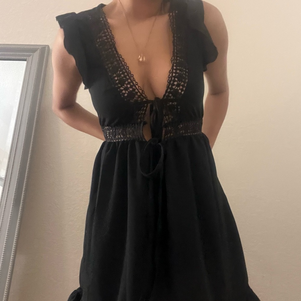 Black lace detailing mini dress